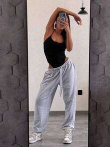 Petite Women's Minimalist High Stretch Solid Color Basic Fitted Bodysuit - Black - View 6