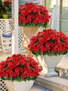 4/2pcs Artificial Shrubs Geraniums Realistic UV Protected Red Pink Begonia Flowers With Green Foliage For Indoor & Outdoor Decor, Perfect For Garden, Porch, Patio, Window Box, And Hanging Planter, Garden Decor , Christmas, Halloween, Thanksgiving, Valentine's,Maintenancefree Plants, Artificial Outdoor Flowers Shrubs