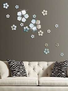 Set da 18 pezzi di adesivi da parete decorativi in fiore acrilico rimovibile, decorazione murale fai-da-te in 3D, decorazione domestica resistente all'acqua e all'olio per soggiorno, camera da letto, bagno, corridoio, ufficio. Un ottimo regalo per Natale, matrimonio, compleanni, anniversari, laurea e occasioni speciali. (Argento/Oro/Nero)