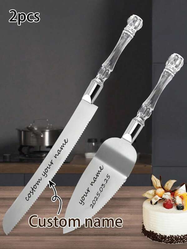 1/2Pcs Personalized Stainless Steel Engraved Cake Knife, Custom Crystal Handle Cake Cutting Set For Wedding, Spatula, Pizza And Cheese Cutter, Baking Tools, Personalized Stainless Steel Cake Knife With Engraving Name, Knife Size: 33.5cm/13.2in, Shovel Size: 27.5cm/10.8in, Wedding Cake Knife And Server Set, Cake Cutting Set For Wedding ,Stainless Stylish,Adorable,Colorful Custom,Personalized,Unique Ideal Gifts For Friends,Home,Office