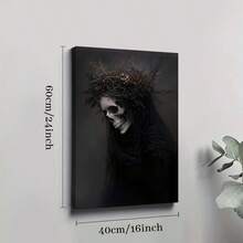 1pc Framed Canvas Poster, Skull Headpiece, Withered Branch Crown, Gothic Art Style Wall Art Canvas Paintings, Ideal Gift For Bedroom Living Room Corridor, Wall Art, Wall Decor, Winter Decor, Room Decoration, 2D Flat Print, Not 3D - Multicolor - View 9