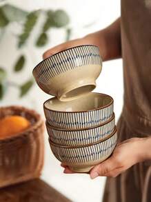 1pc/2pcs/4pcs Japanese Style Underglaze Ceramic Rice Bowls, Vintage Sesame Glaze Compact Rice Bowls, Japanese Sesame Glaze Ceramic Bowls, Underglaze Rice Bowls, Round Rice Bowls, Daily Dining Rice Bowls, Single Serve Rice Bowls, Family Gathering Rice Bowls, Retro Rice Bowls, Premium Rice Bowls,School Supplies