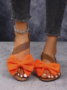 Women's Bow-Knot Crisscross Strap Flat Sandals, Orange Outdoor Summer Travel Shoes - Orange - View 3