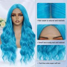 COOLTeal Blue Wig For Women Teal Blue Wavy Wig Middle Part 26 Inch Blue Wigs Heat Resistant Synthetic Wigs For Daily Party Use! - TealBlue - View 4