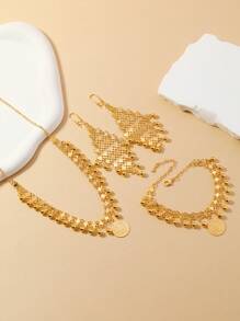 Set di gioielli europei e americani moda da sposa con foglia d'acero e moneta d'epoca: collana, orecchini e braccialetto