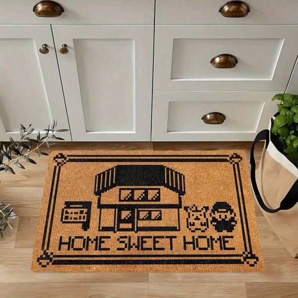 1 pièce Paillasson "Home Sweet Home" style anime - Design pixel art, 100% polyester, lavable en machine, paillasson otaku, tapis de joueur, décoration printemps/été, idéal pour les fans d'anime et les joueurs, tapis décoratif à design de jeux vintage, lavable en machine, facile à nettoyer et durable