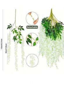 24/12 件紫藤吊花仿真植物藤蔓藤条假吊花环丝绸花串婚礼派对花园户外家居装饰，白色，花朵绿叶丝绸长吊灌木花花卉装饰派对婚礼花园家居装饰情人节，礼物生日毕业
