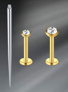 CIZME 16G Lip Rings Studs Flat Back Studs Labret Studs Stainless Steel Internal Threaded CZ 6/8mm Lip Studs Lip Piercing Jewelry Earrings Studs Cartilage Helix Piercing Silver Gold Steel Labret Piercing Jewelry For Women Men