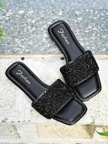 Women's Sparkly Embellished Flat Slides