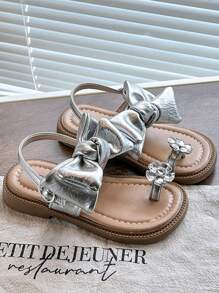 Girls' Popular Fashion Pearl Lace Up Outdoor Slide Sandals, Soft And Comfortable