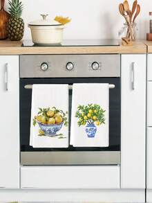 2 paños para platos, paños de cocina de microfibra con diseño de limón, súper absorbentes y de secado rápido, para hornear, cocinar y limpiar, para el hogar, la cocina y el restaurante, suministros de cocina - Azul - Ver 3