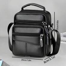 Men Casual Multi-Functional Genuine Leather Adjustable Strap Shoulder Bag, Black - Black - View 8