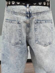 Men's Baggy Straight Jeans Street Style Loose Fit Vintage Denim Pants Full Length Y2K Look Casual No Stretch Blue Wash - 淺色水洗藍 - 查看 8