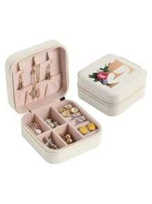 1pc Mini Floral Alphabet Jewelry Storage Box, A-Z Gold Letters, Portable Zipper Travel Jewelry Storage Box, Gift Box For Women, Multi-Function Jewelry Display Stand For Rings, Pendants, Earrings, Necklaces, Etc. - Suitable For Women, Mother, Girlfriend, Valentine's Day Gift Box.