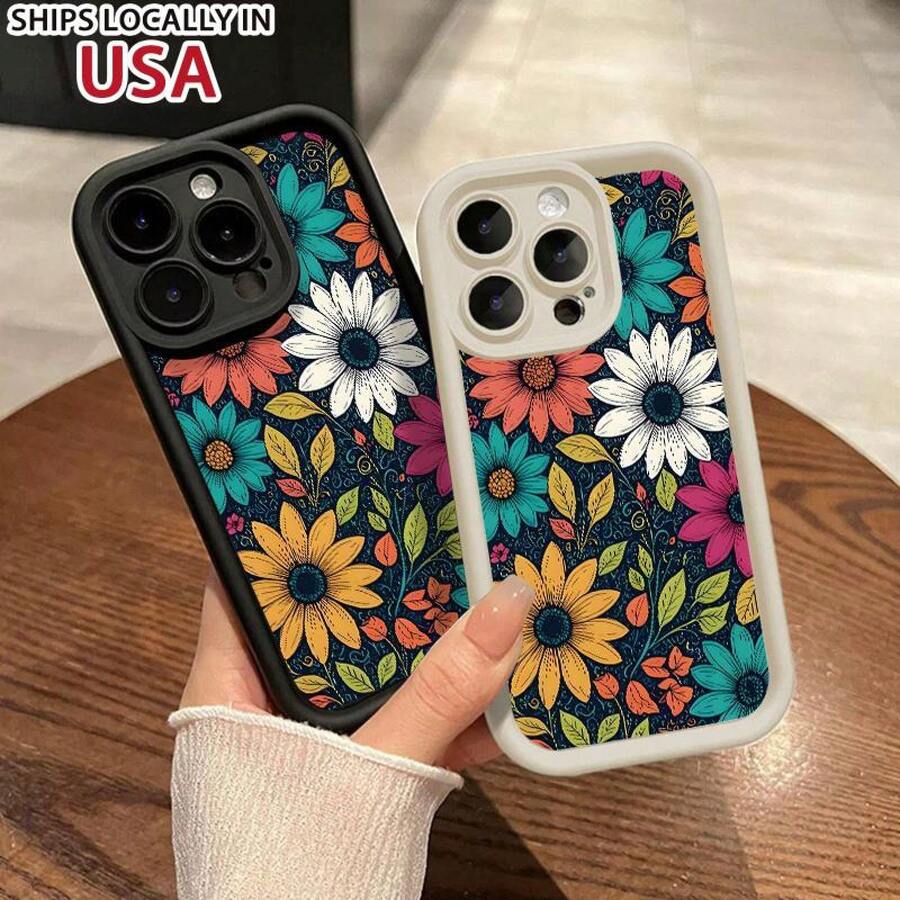 Dopular Retro Floral Pattern Phone Case For IPhone 16 15 14 Pro Max 13 12 11 XR XS Plus Shockproof Full Camera Protection Durable Slim Silicone Cover - Black - View 1
