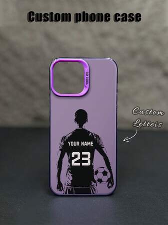 1 pezzo Custodia personalizzabile per telefono con nome personale, motivo a elementi di calcio, compatibile con Samsung S24 Ultra/S25 Ultra e compatibile con 17 Pro Max/16 Pro/15/14 Plus/13 Pro/12 Pro Max/11/7P/XS/XR, in materiale PC rigido, resistente ai graffi, anti-impronta, adatto come regalo personale, per partner, famiglia, amici, coppie, sorelle, compleanni, anniversari