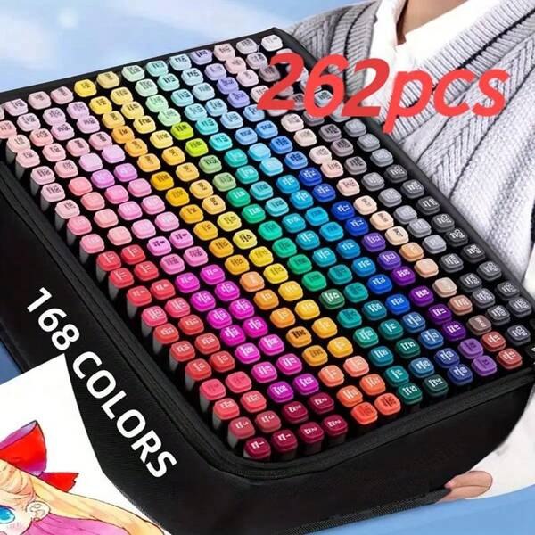262 Colors Markers Alcohol Felt Pen Manga Sketching Markers Dual Brush Art School Supplies Drawing Set School Supplies Easter Gift,Markers, 48/60/80/100/120/168 Colors Dual Tip Art Markers Set For Adult Coloring,Cute Back-To-School Stationery Gifts, Essential For Teachers, Nurses, And Art Students