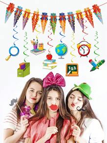 9 piezas de bolsas de dulces de colores, guirnalda y decoraciones de remolinos para volver a la escuela, remolinos colgantes de manzana, lápiz, papel, suministros para decorar la pared del aula, decoración para la fiesta del primer día de escuela