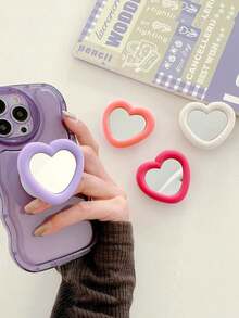 1 Stück einfarbiger Acrylspiegel Herzform Handy Griff Expandierbarer Tablet Tischständer kompatibel mit iPhone, Android Handy, Geschenk für Geburtstag, Familie, Freunde Drück-Zieh Handygriff, Handyhalterung, Handyzubehör kompatibel mit iPhone, Android Handy, Geschenk für Geburtstag, Familie, Freunde