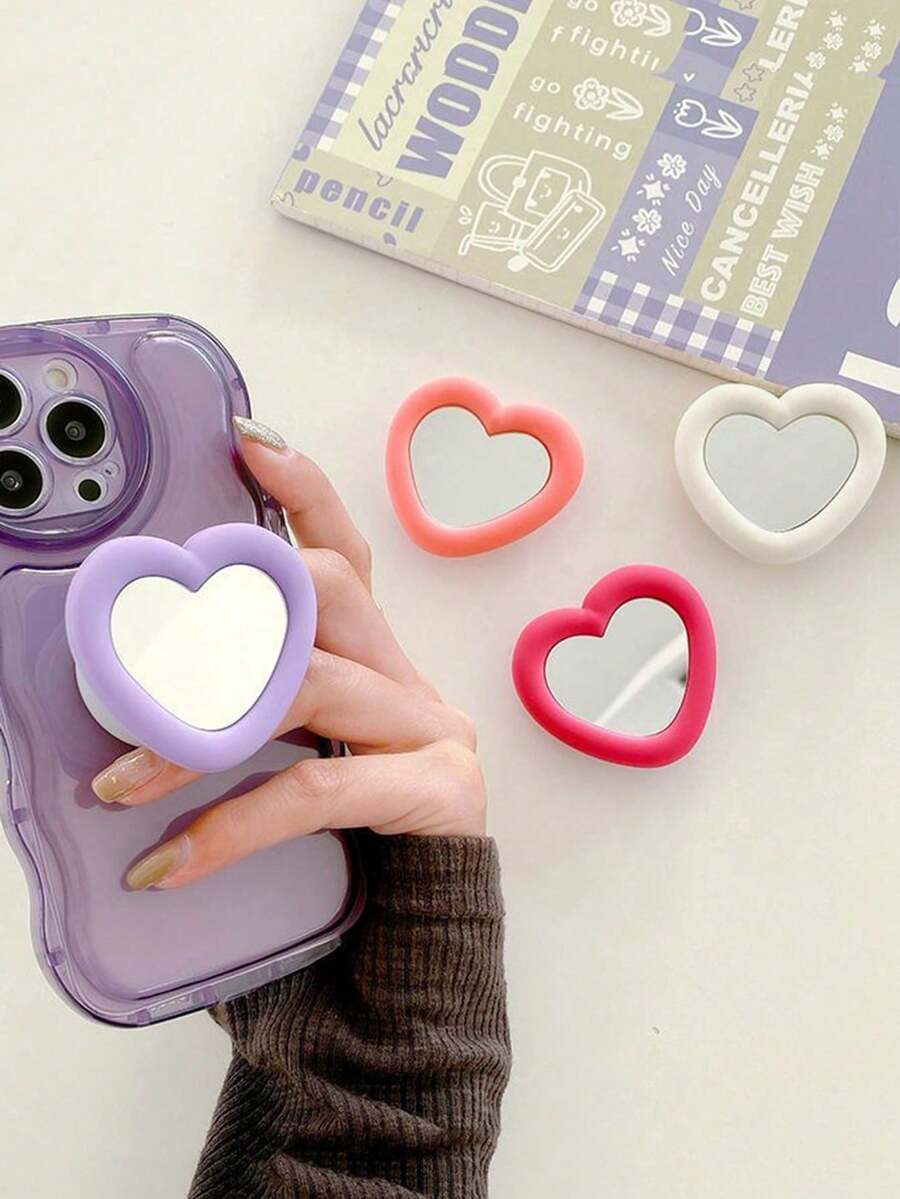 1 Stück einfarbiger Acrylspiegel Herzform Handy Griff Expandierbarer Tablet Tischständer kompatibel mit iPhone, Android Handy, Geschenk für Geburtstag, Familie, Freunde Drück-Zieh Handygriff, Handyhalterung, Handyzubehör kompatibel mit iPhone, Android Handy, Geschenk für Geburtstag, Familie, Freunde