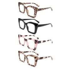 4 Pack Reading Glasses Blue Light Blocking For Men And Women  Fashion Large Frames Readers With Pattern Print Spring Hinge Glasses - 彩色 - 查看 7