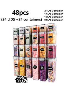 VOOVA 48pcs Sealed Food Storage Containers With LIDS - Lunch Boxes Ideal For Organizing And Storing Grains, Rice, Pasta, Tea, Nuts And Coffee Beans In A Kitchen Pantry - Can Be Used For Dishwasher Washing, Including Labels And Markers - Black and White - View 11