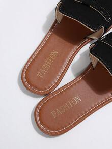 Giày sandal đế bệt hở mũi màu đen cho nữ có tua rua kim loại, giày lười quai mảnh hoàn thiện mờ, giày đi biển thường ngày, hàng mới về mùa hè - màu đen - Xem 8