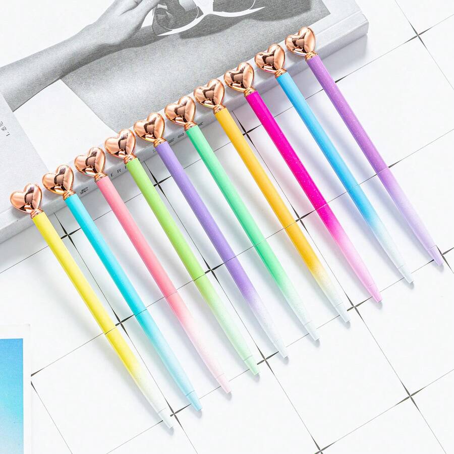 5pcs Heart Shaped Metal Ballpoint Pens - 5pcs - View 1