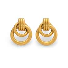 VKHK 1 paire de boucles d'oreilles clous circulaires multicouches en acier inoxydable plaqué or 18 carats, convenant pour le port quotidien et les mariages pour femmes, en cadeau