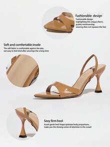 Giày sandal cao gót mũi nhọn quyến rũ, gợi cảm dành cho nữ, có quai ngang mắt cá chân, bề mặt bóng gương sang trọng, phù hợp cho tiệc tùng, các hoạt động ngoài trời, màu be, trang phục mùa xuân hè. - Lạc đà - Xem 5