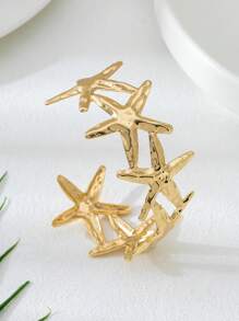 1pc Summer Holiday Beach Island Style Creative Golden Textured Starfish Bracelet For Women, Suitable For Travel / Vacation / Daily Wear
