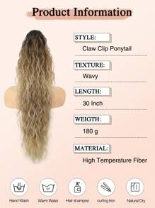 Ponytail Extension Claw 30" Long Curly Pony Tail Claw Clip In Hair Extension Fluffy Natural Looking Synthetic Hairpiece For Women
