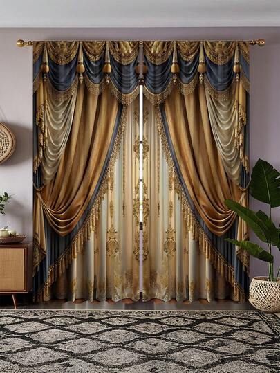 2片装数码印花窗帘，价格实惠的涤纶材质，适用于卧室、客厅、书房、家居装饰