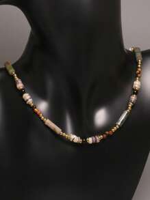 gxtbw Collar de cuentas de ágata natural | Joyería de gema de cristal curativa de calidad AAA | Cuentas graduadas tejidas a mano para mujeres | Collar de piedra de tonos tierra para equilibrio de chakras, estilo bohemio, regalo espiritual
