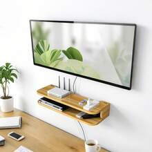 1pc Wifi Router Storage Box Shelf Wall Mount Cable Organizer Wall Hanging Wood - Floating Shelf For Living Room Organization - Wood Color - View 7