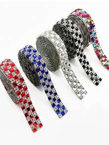 Crystal Glass Cube Self-Adhesive Glass Crystal Rhinestone Decorative Strips, Self-Adhesive Glue, Crystal Ribbon Stickers, Suitable For DIY Fashion, Shoes, Crafts, Clothing, Automotive Decor And Holiday Decorations, Valentine's Day, New Year Gifts, Home Decor - Multicolor - View 3