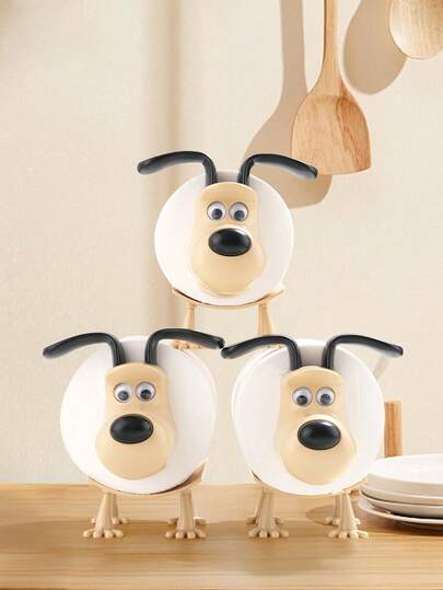 3件套趣味小狗造型纸巾架 - 独立式，动物造型纸巾盒和纸巾架，家居装饰，桌面装饰，趣味浴室配件，头带设计卷筒收纳，浴室装饰，独特礼物，圣诞桌面装饰，圣诞礼物