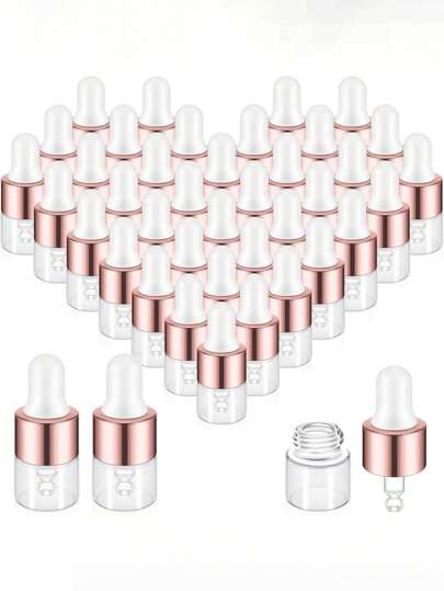 مجموعة من 50/30/10/5/3 زجاجة زجاجية صغيرة بحجم سفري 1مل بغطاء لولبي و قطارة باللون البني الوردي، حاويات فارغة مناسبة لزيوت السفر، ديكور المنزل، الحفلات، هدايا للرجال والأمهات والآباء والأصدقاء، السنة الجديدة، إكسسوارات