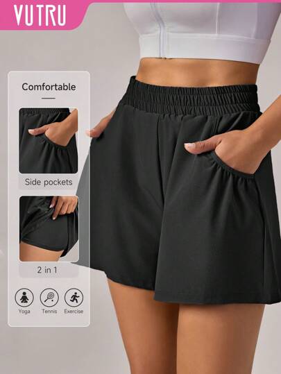 VUTRU 1 pezzo Pantaloncini con vita elastica e tasche, leggeri, adatti per yoga, studio, palestra, estate