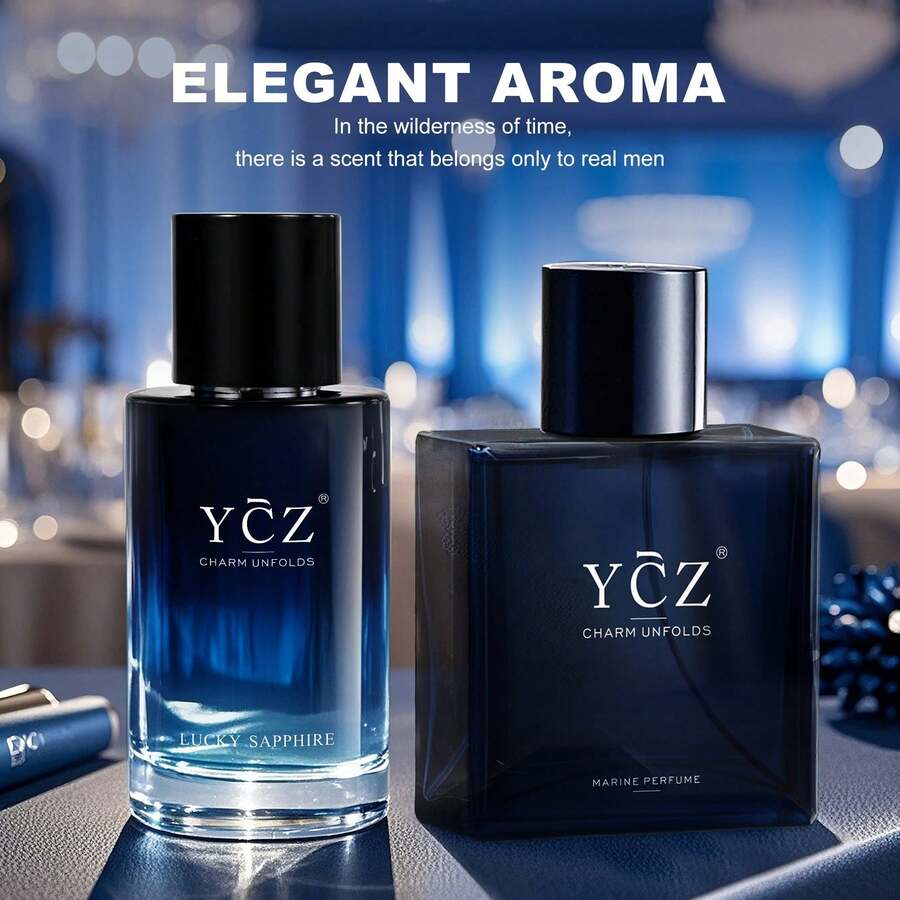 YCZ 1.69oz Men Cologne, Fresh Citrus Mint Woody Scent, Premium Fragrance Fit Daily Commute Dates Parties Holidays, Ideal Gift For Father's Day & Birthdays For Dad Boyfriend - 藍色+寶藍色 - 查看 1