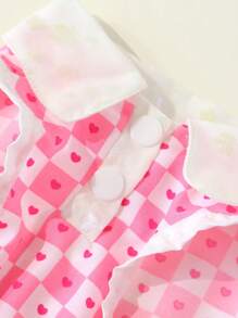 1 pieza Camisa para perros pequeños nueva de diseño de corazón a cuadros bicolor transpirable, con collar y correa incorporada, ligera, para verano
