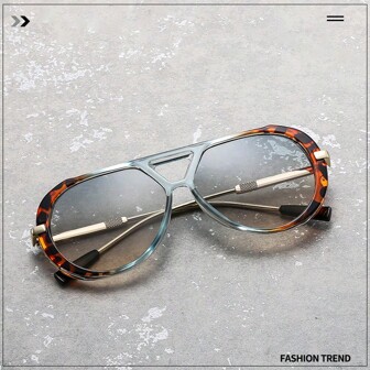 1pc Unisex Metal Casual Retro Dual Bridge Streetwear Aviator Fashion Fashion Glasses, Resort Wear