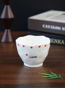 1pc/5pcs Cute Cartoon Heart & Bow Handle Ceramic Mugs, Family Gathering Tableware, Breakfast Milk Cup, Afternoon Tea Coffee Cup, Holiday Souvenir, Birthday Gift Back To School