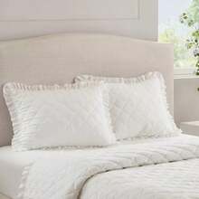 Armoire Collection White Ruffle Pillow Sham – 26x20", Decorative, Shabby Chic, Machine Washable, Set Of 2 - 1 - View 4
