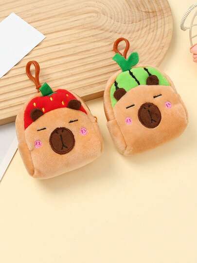 Ví đựng tiền xu Capybara hoạt hình, Túi đựng đồ bằng vải nhung có mặt dây chuyền hình rùa Degu dễ thương