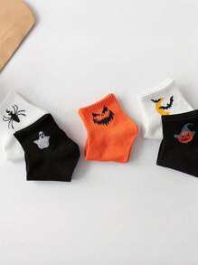 5 Pairs Unisex Creative Pattern Ankle Socks, Fashion, Casual, Everyday Wear, Versatile, Suitable For Halloween Outfit