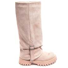 Women's Plain Pointed Toe Zipper Fashion Mid-Calf Boots With Buckle - Pink - View 2