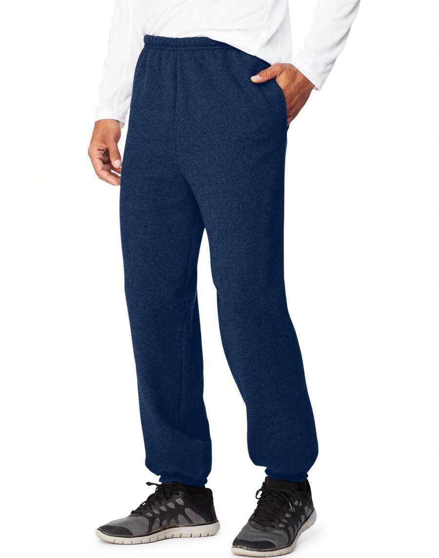 Hanes Mens Sport Ultimate Cotton Fleece Sweatpants With Pockets, Navy - Navy Blue - View 1