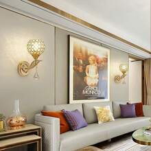 Crystal Leaf Wall Lamp, Nordic Style Bedside Lamp, Modern Minimalist Living Room, Hallway, Balcony, Study Room Lighting Fixture (Bulb Not Included) - Gold - View 10