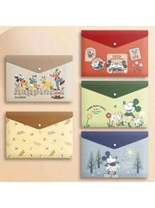5pcs Cartoon A4 Size High Capacity Thick Storage Bag, Transparent Waterproof And Moisture-Proof Folder With Button Closure, Office & Student Stationery Organizer, Gift,Back To School,School Supplies